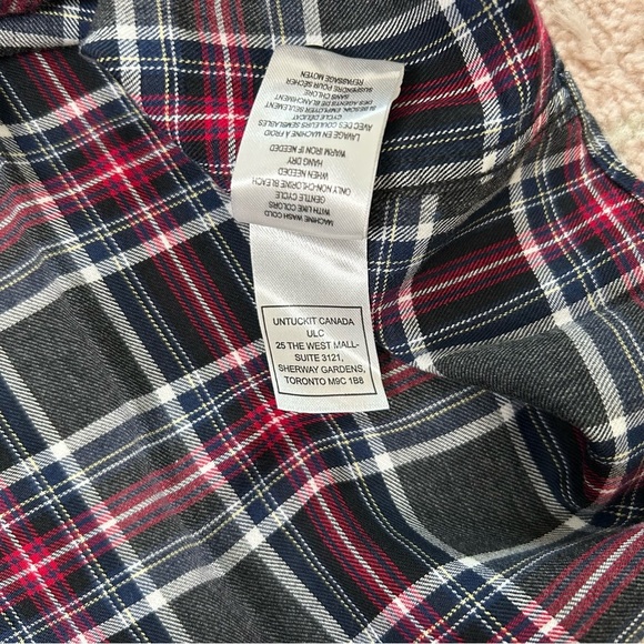 NWOT Untuckit Gray Red Navy Plaid Cotton Button Front Shirt Size Large Slim Fit - Picture 5 of 10